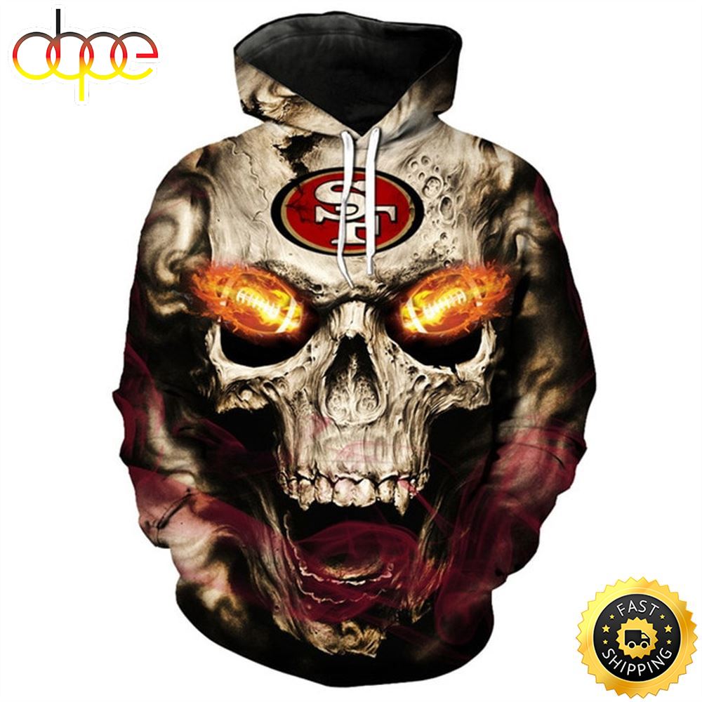 Officially Licensed N.F.L.San Francisco 49ers Neon Glowing Fiery Football Eyes 3d Graphic Printed All Over Pullover Hoodies