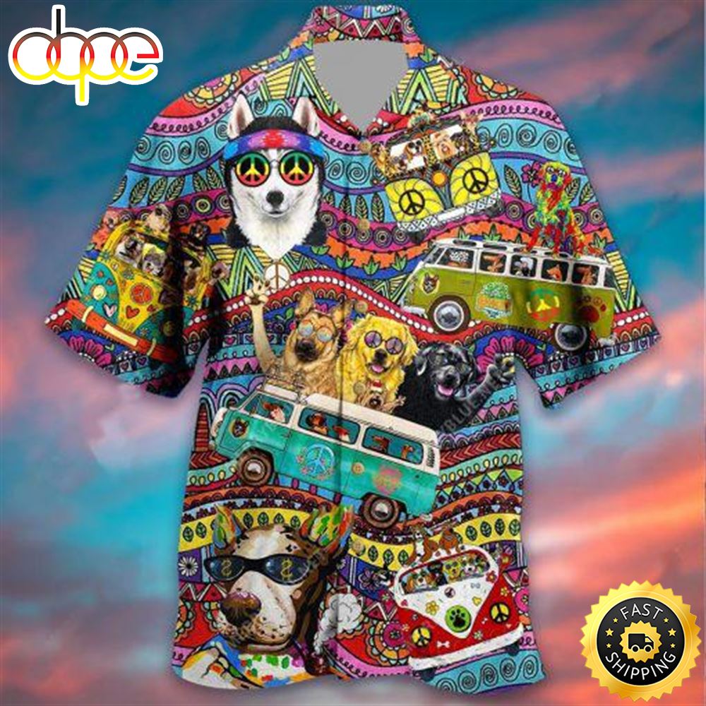 Peace Hippie Dog Hawaiian Shirt Mens Hawaiian Shirt Gifts For Dog Lovers 1