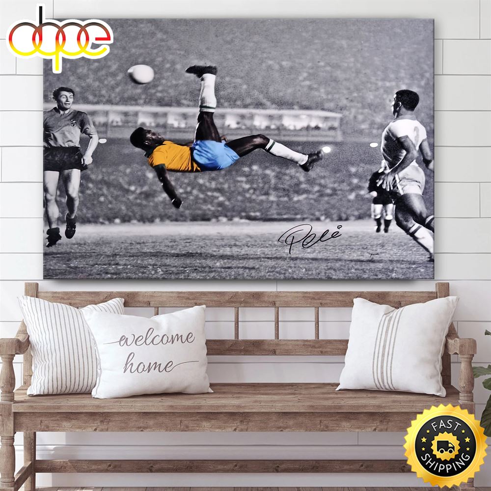 Pele Autograph Print Replica Of Pele Flips Over Soccer Poster Canvas