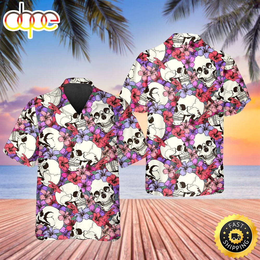 Pink Floral Skull Hawaiian Shirt Hawaiian Shirt For Men Best Hawaiian Shirts 1