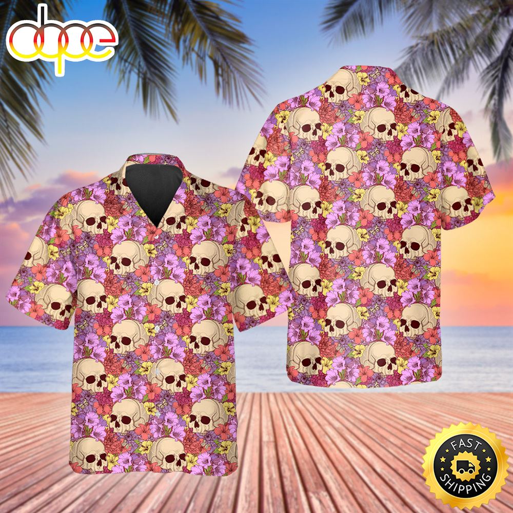 Pink Floral Skull Hawaiian Shirt Mens Hawaiian Shirt Short Sleeve Hawaiian Shirt 1