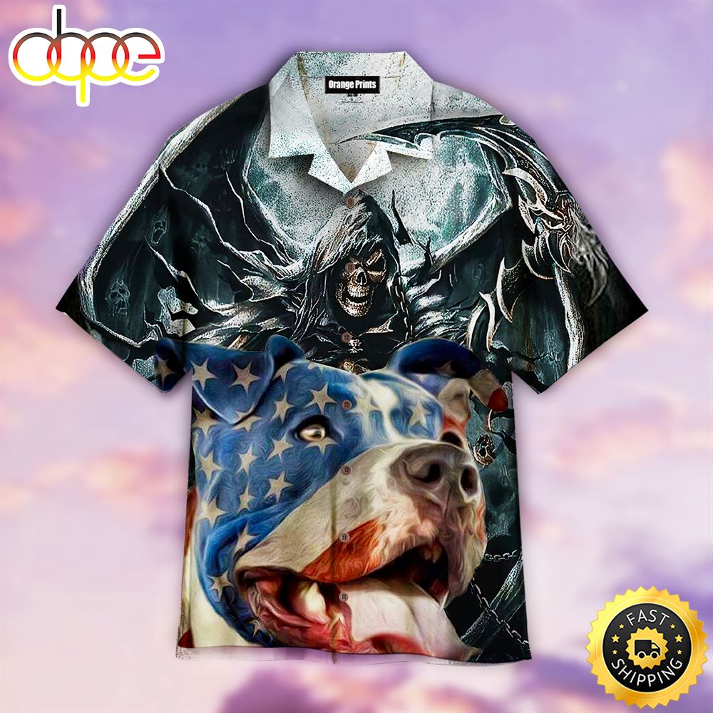 Pitbull Dog And Skull Dog Hawaiian Shirt Mens Hawaiian Shirt Gifts For Dog Lovers 1