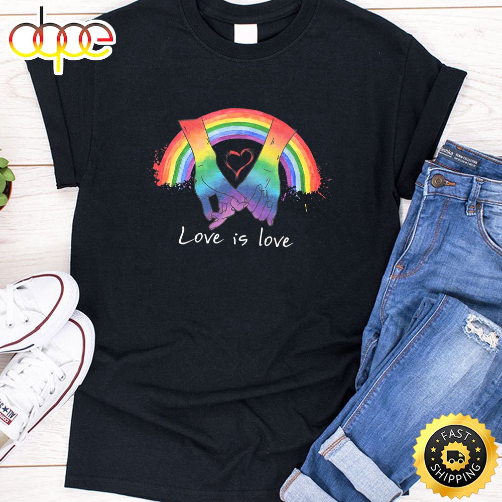 Pride Hand In Hand Love Is Love Lgbt Valentine Premium Valentines Day T Shirt
