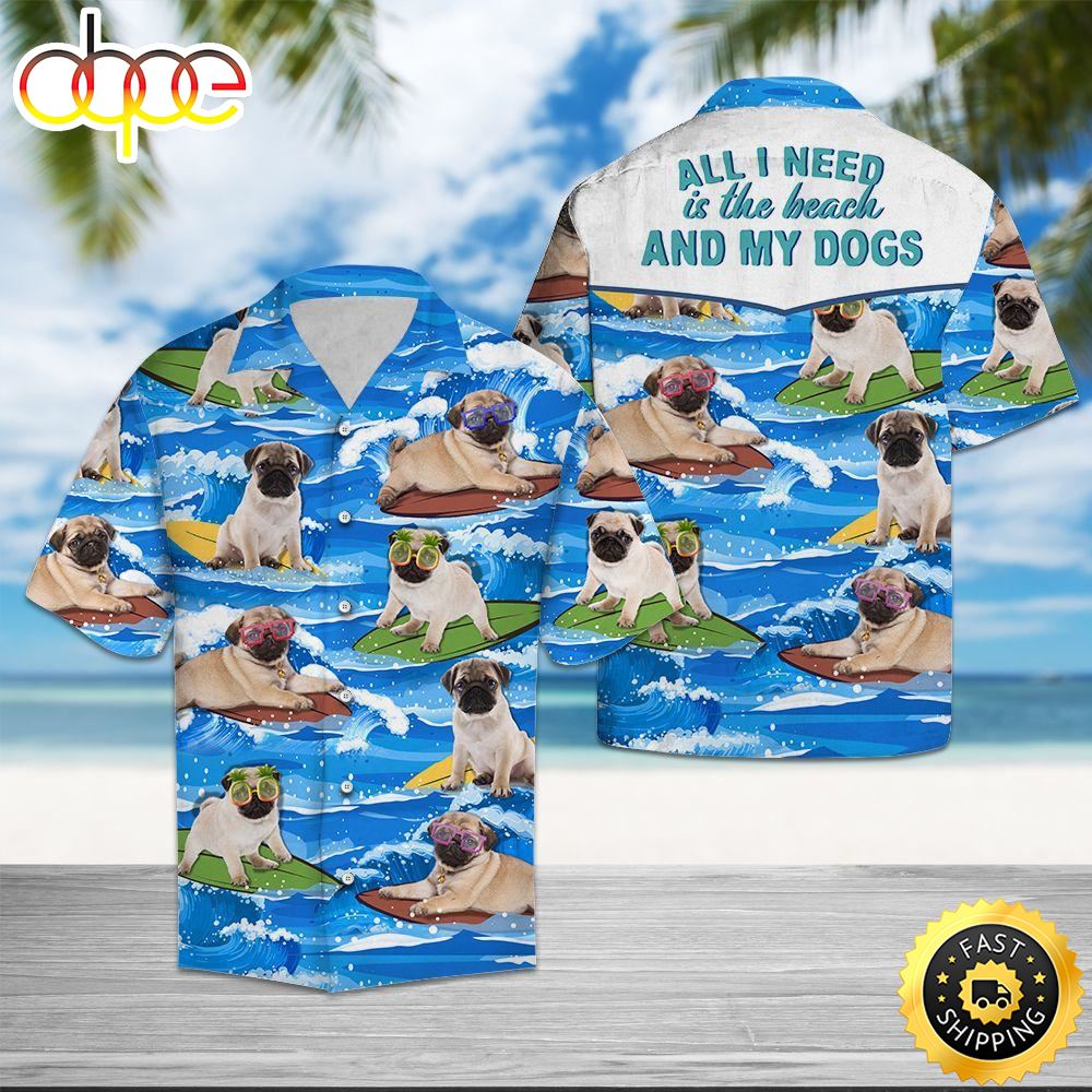 Pug Beach And My Dog Hawaiian Shirt Mens Hawaiian Shirt Gifts For Dog Lovers 1
