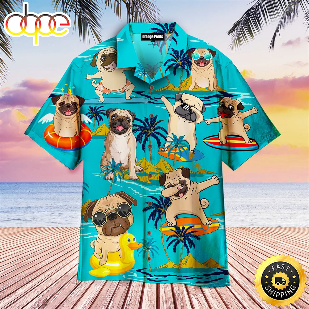 Pug Dog Surfing Dog Hawaiian Shirt Mens Hawaiian Shirt Gifts For Dog Lovers 1