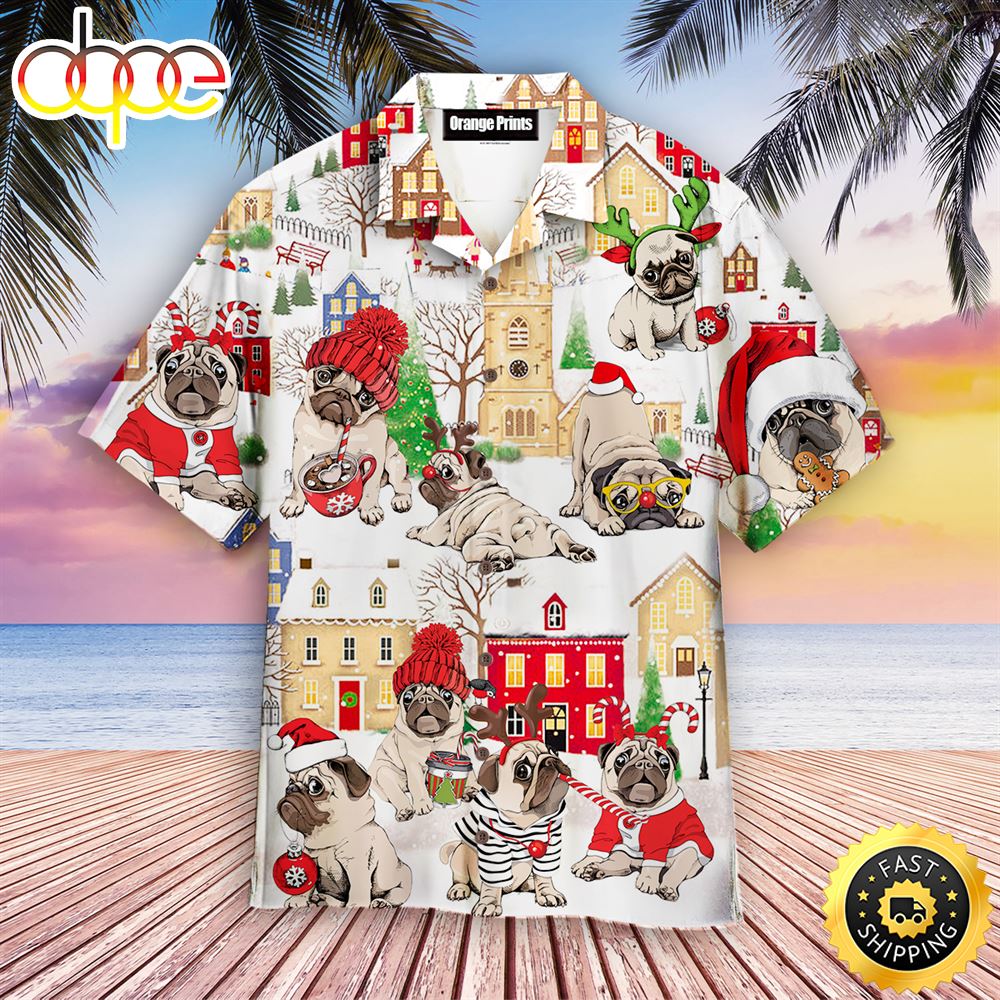 Puggy Dog Merry Christmas Dog Hawaiian Shirt Mens Hawaiian Shirt Gifts For Dog Lovers 1