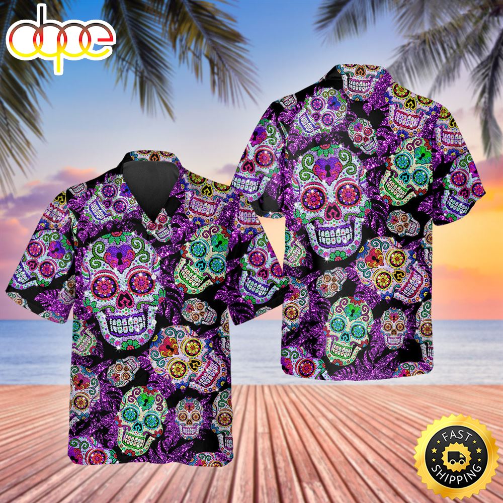 Purple Sugar Skull Hawaiian Shirt Hawaiian Shirt For Men Best Hawaiian Shirts 1