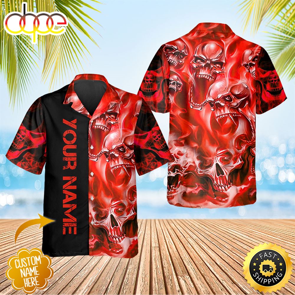 Red Skull Pile Personalized Hawaiian Shirt Hawaiian Shirt For Men Best Hawaiian Shirts 1
