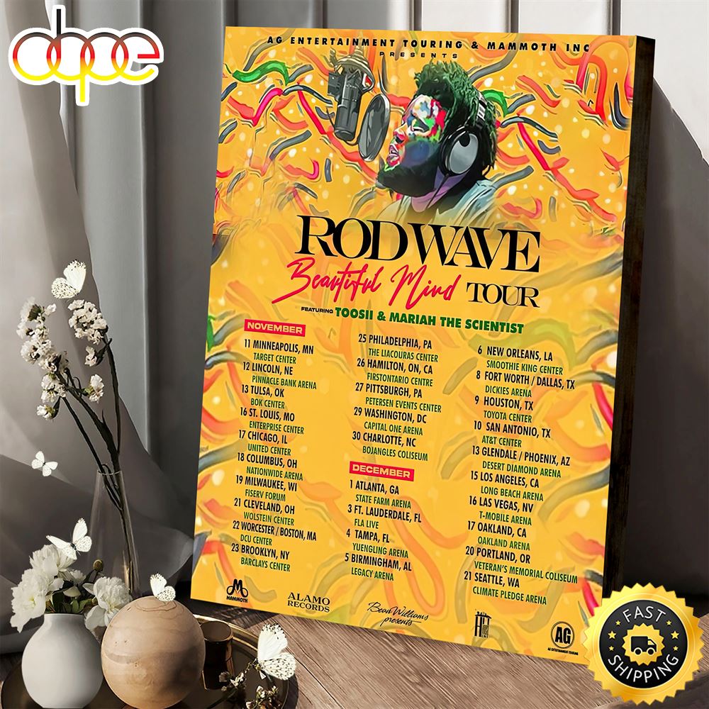 Rod Wave Beautiful Mind Tour Poster Canvas