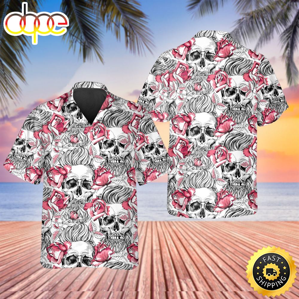 Rose Pattern Happy Summer Skull Hawaiian Shirt Hawaiian Shirt For Men Best Hawaiian Shirts 1
