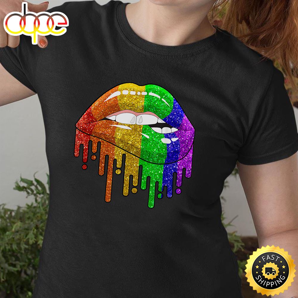 Sexy Lips Biting Cool LGBT Rainbow Gay Lesbian Homosexual Valentines Day T Shirt
