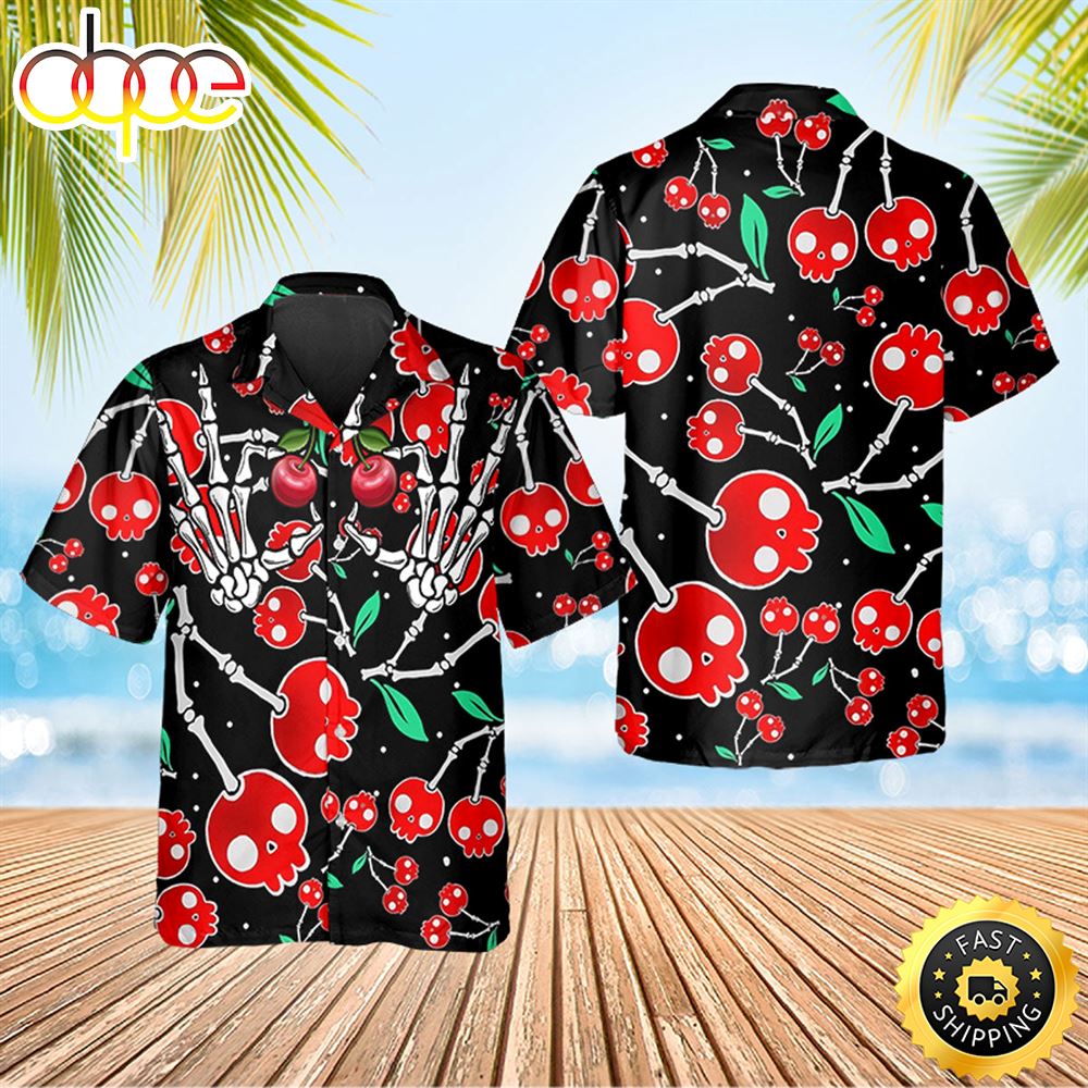 Skull Cherry Black Hawaiian Shirt Hawaiian Shirt For Men Best Hawaiian Shirts 1