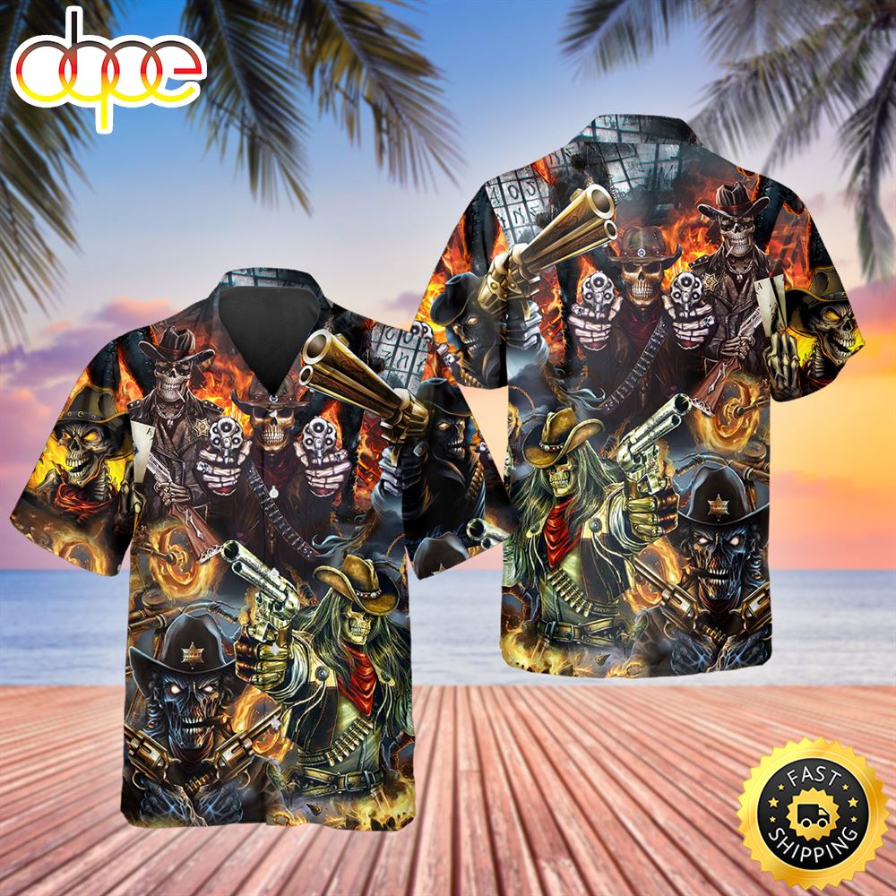 Skull Cowboy Squad Hawaiian Shirt Hawaiian Shirt For Men Best Hawaiian Shirts 1
