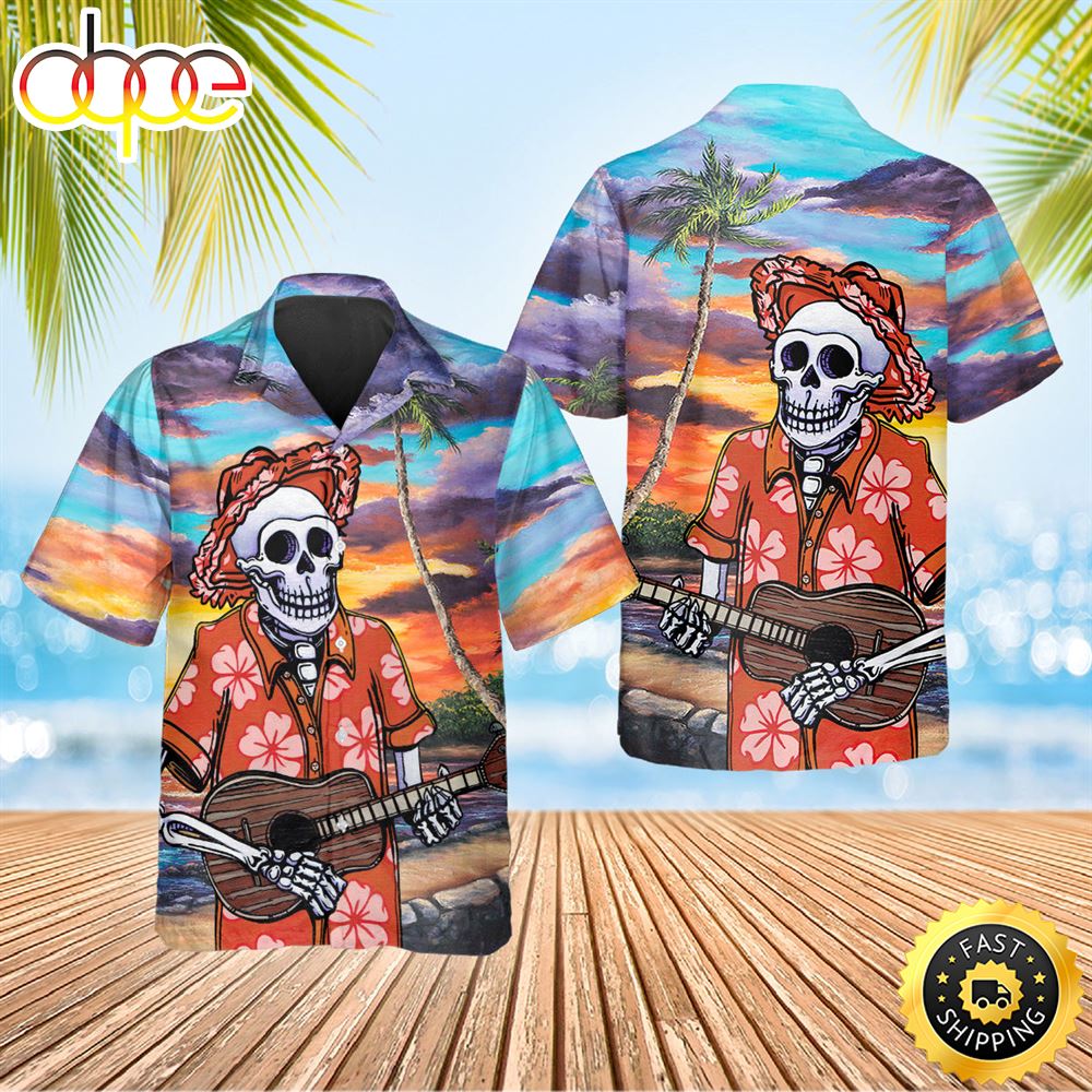 Skull Play Guitar By The Beach Hawaiian Shirt Hawaiian Shirt For Men Best Hawaiian Shirts 1