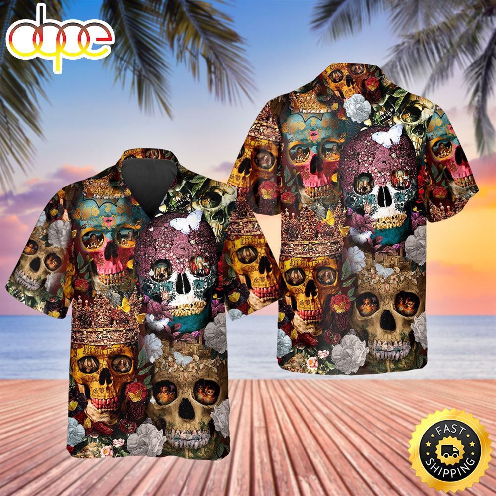 Skull With Diamond Crown Hawaiian Shirt Hawaiian Shirt For Men Best Hawaiian Shirts 1