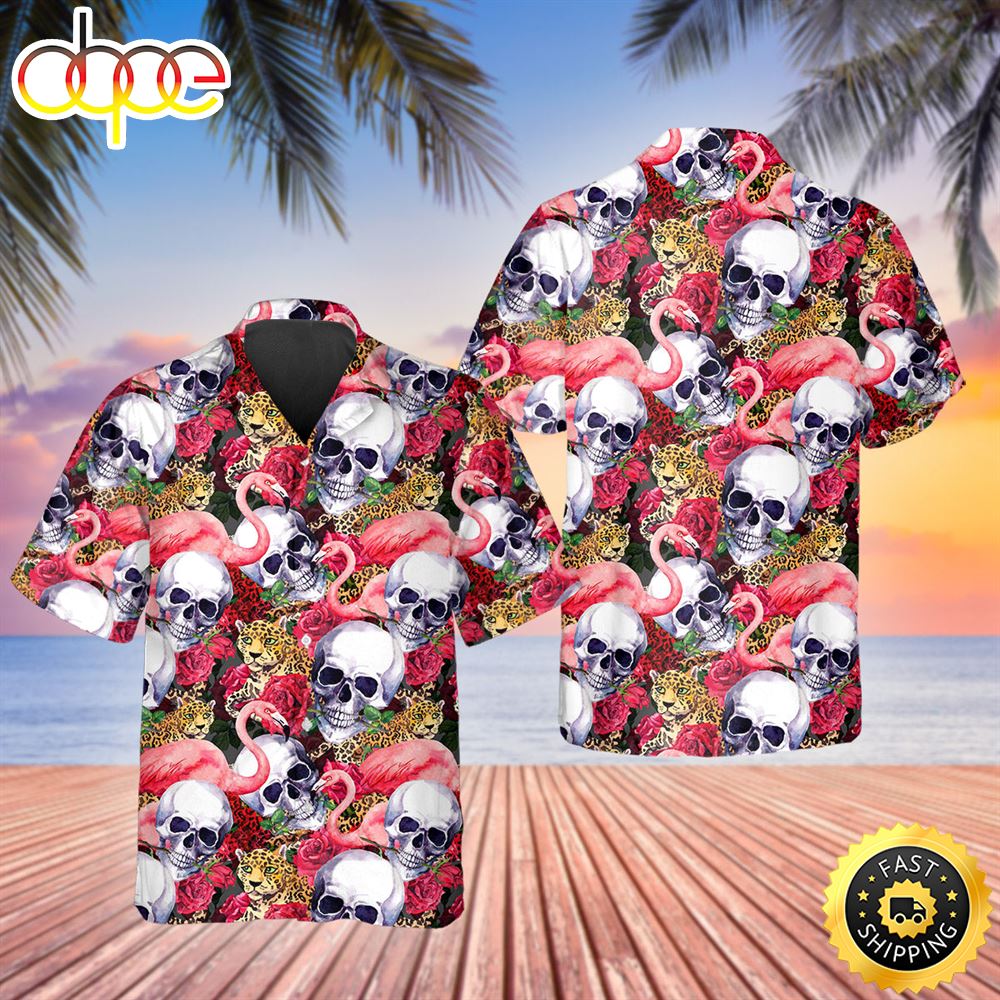 Skull With Flamingo And Leopard Hawaiian Shirt Hawaiian Shirt For Men Best Hawaiian Shirts 1