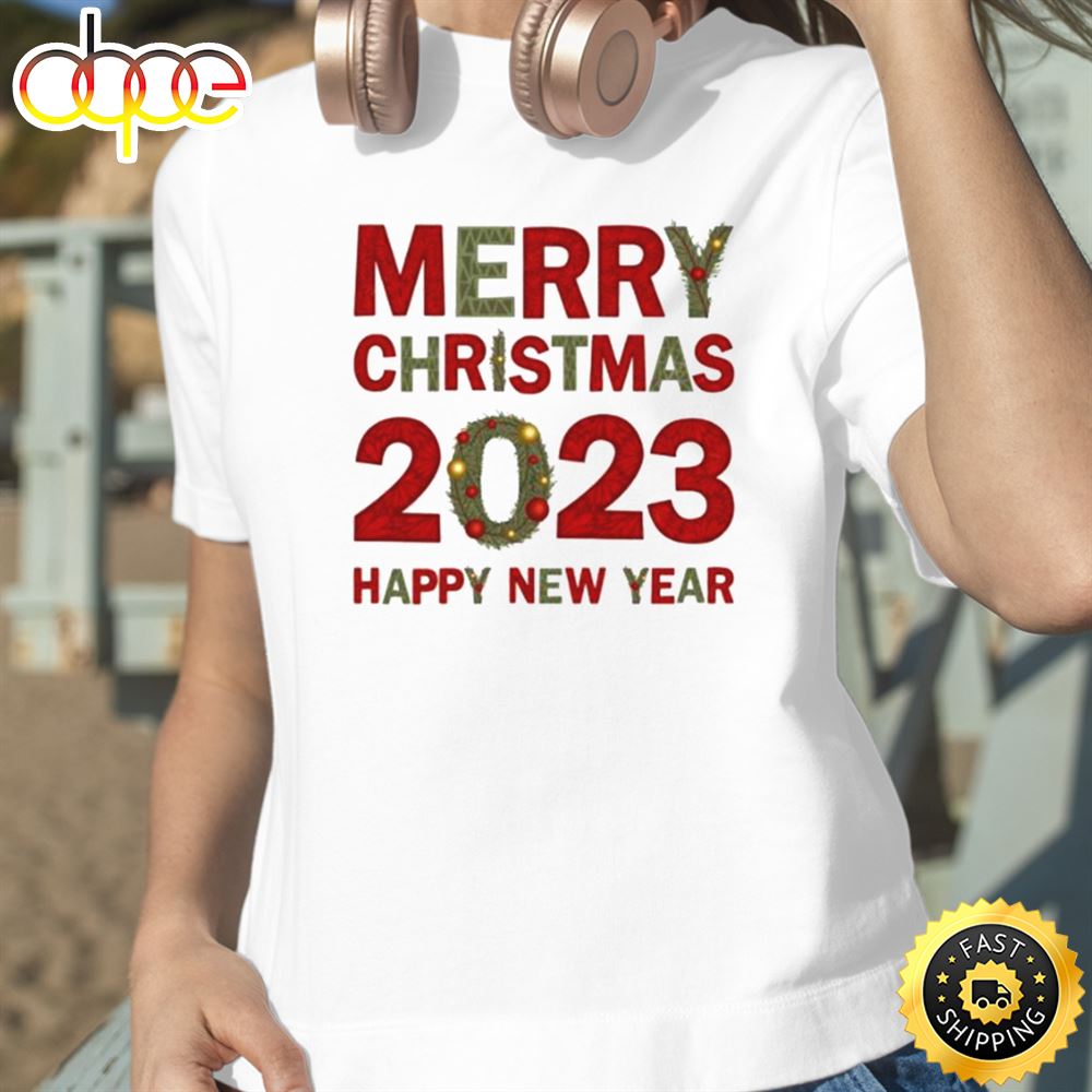 Top Merry Christmas 2023 Happy New Year Unisex Basic T Shirt 1