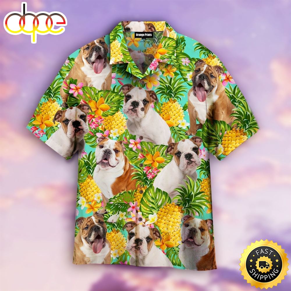 Tropical Bulldog Hawaiian Shirt Mens Hawaiian Shirt Gifts For Dog Lovers 1