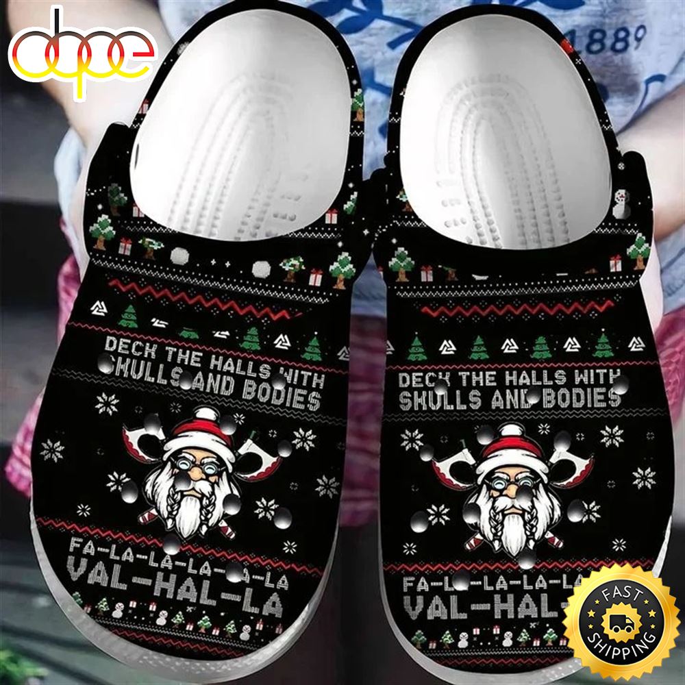 Viking Deck The Halls With Skulls And Bodies Ugly Pattern Christmas Crocs Crocband Clog Shoes