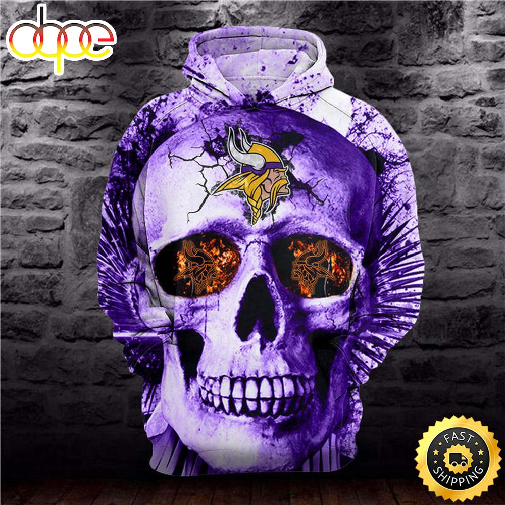 Vikings Neon Purple Skull Official Vikings Skull Logos 3D Hoodie All Over Print Shirts