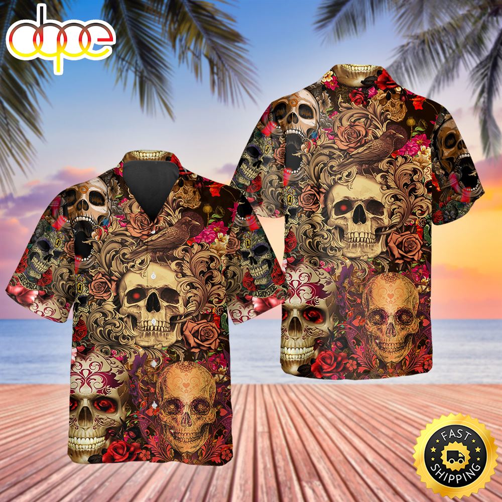 Vintage Flower Skull Hawaiian Shirt Hawaiian Shirt For Men Best Hawaiian Shirts 1