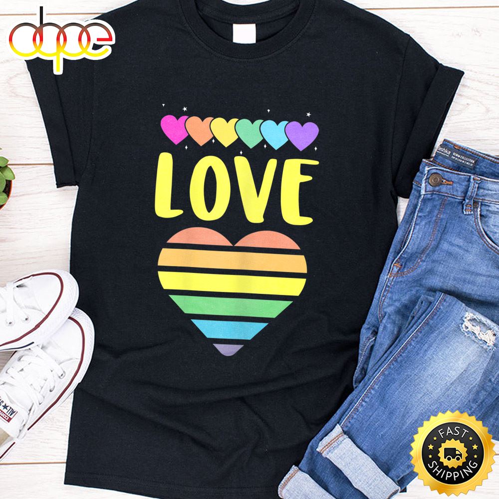 Womens Valentines Shirts For Women LGBT Rainbow Heart Valentine Valentines Day T Shirt
