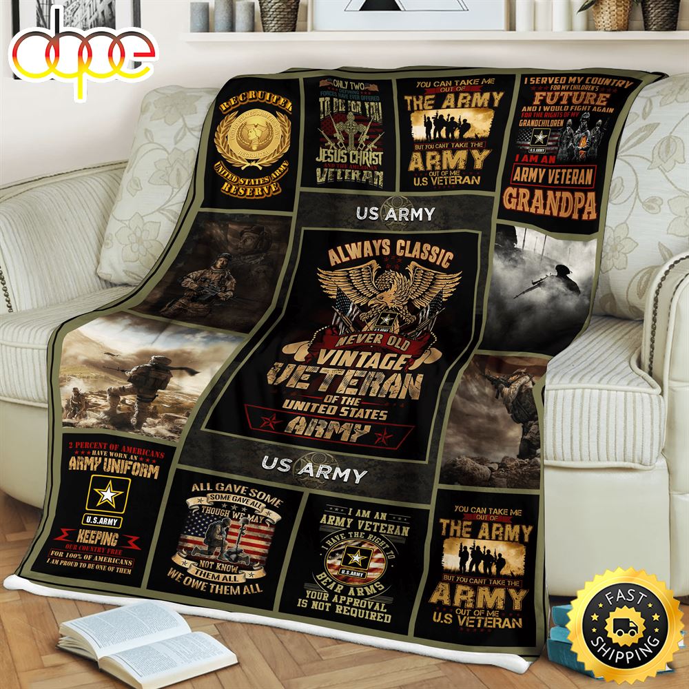 Always Classic Never Old Vintage Veteran Of The United State Army Fleece Throw Blanket 1