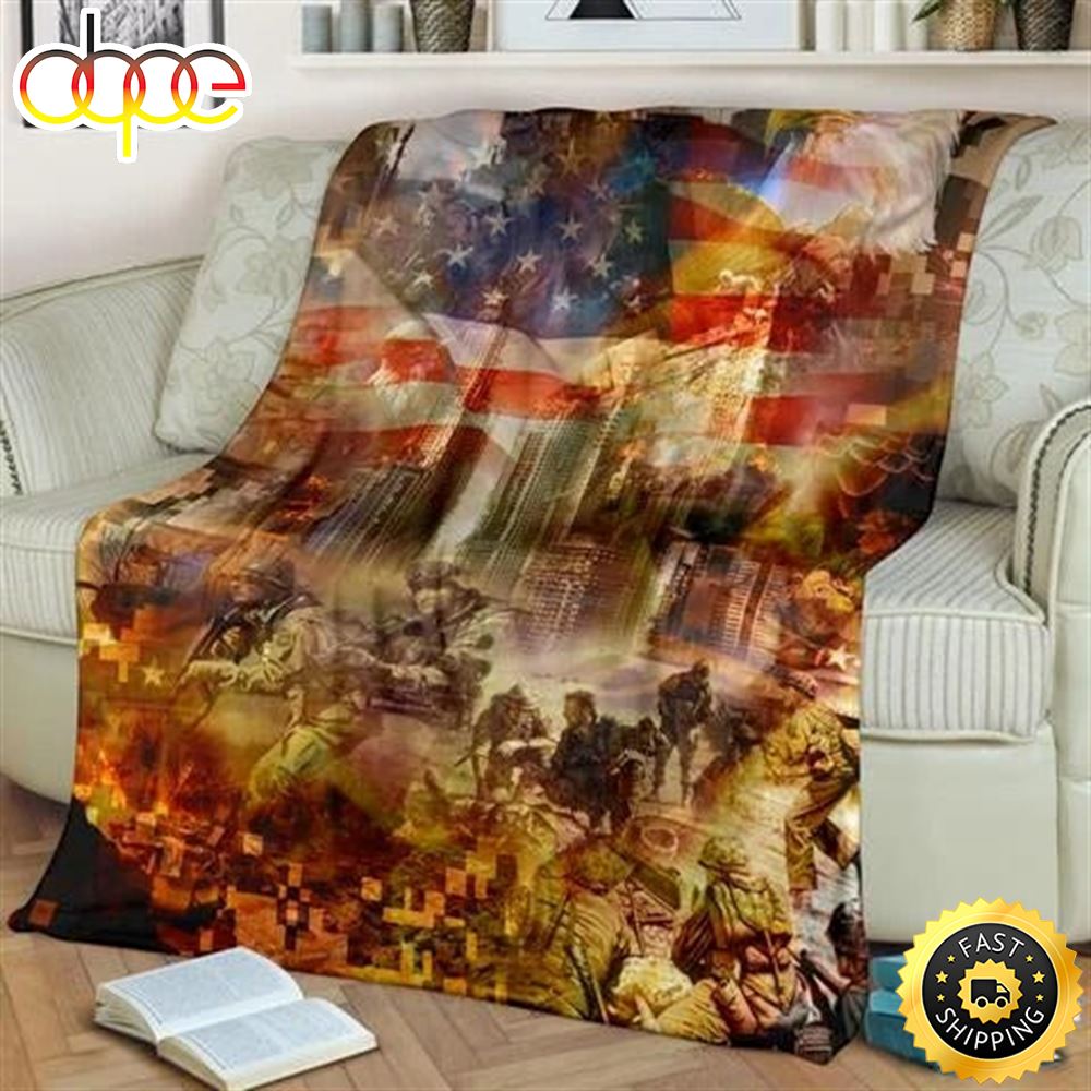 American Veteran And Flag Fleece Throw Blanket 1
