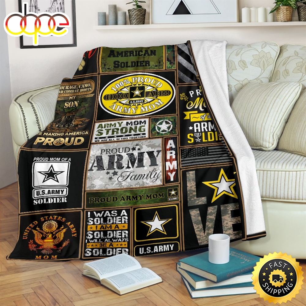 Army Mom Strong Pround Army Family Fleece Throw Blanket 1