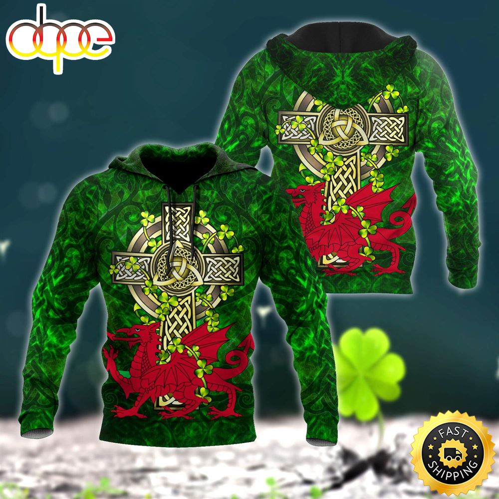 Celtic Cross Dragon Shamrock 3D All Over Print Shirt Udadgg