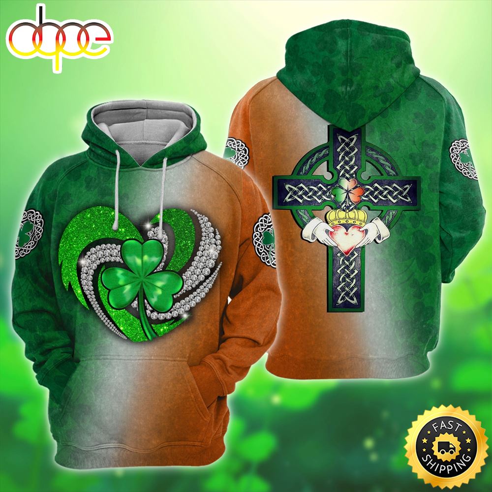Celtic Shamrock Heart Cross 3D All Over Print Shirt Kpvogn