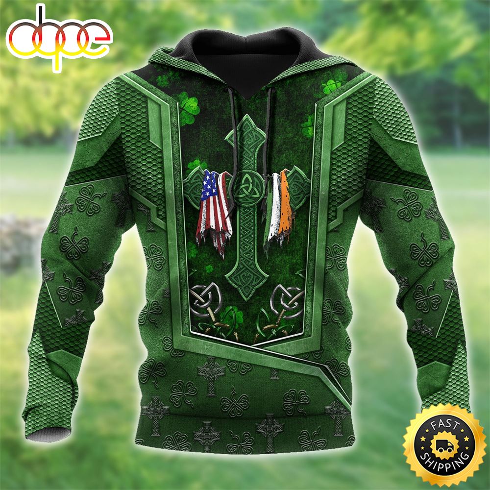 Celtic Shamrock Knot With Flag 3D All Over Print Shirt Hgymzu
