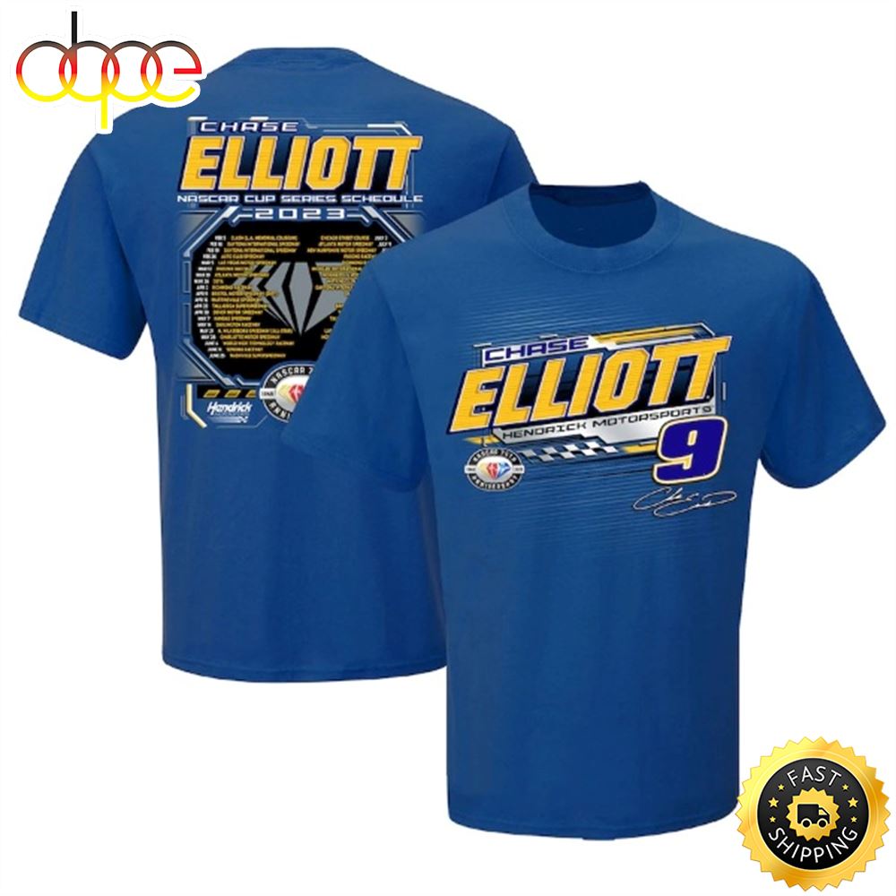 Chase Elliott Hendrick Motorsports Team Collection 2023 NASCAR Cup Series Schedule Royal T Shirt