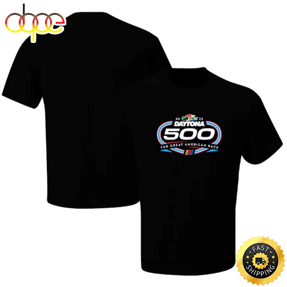 Checkered Flag 2023 Daytona 500 Logo Black T Shirt