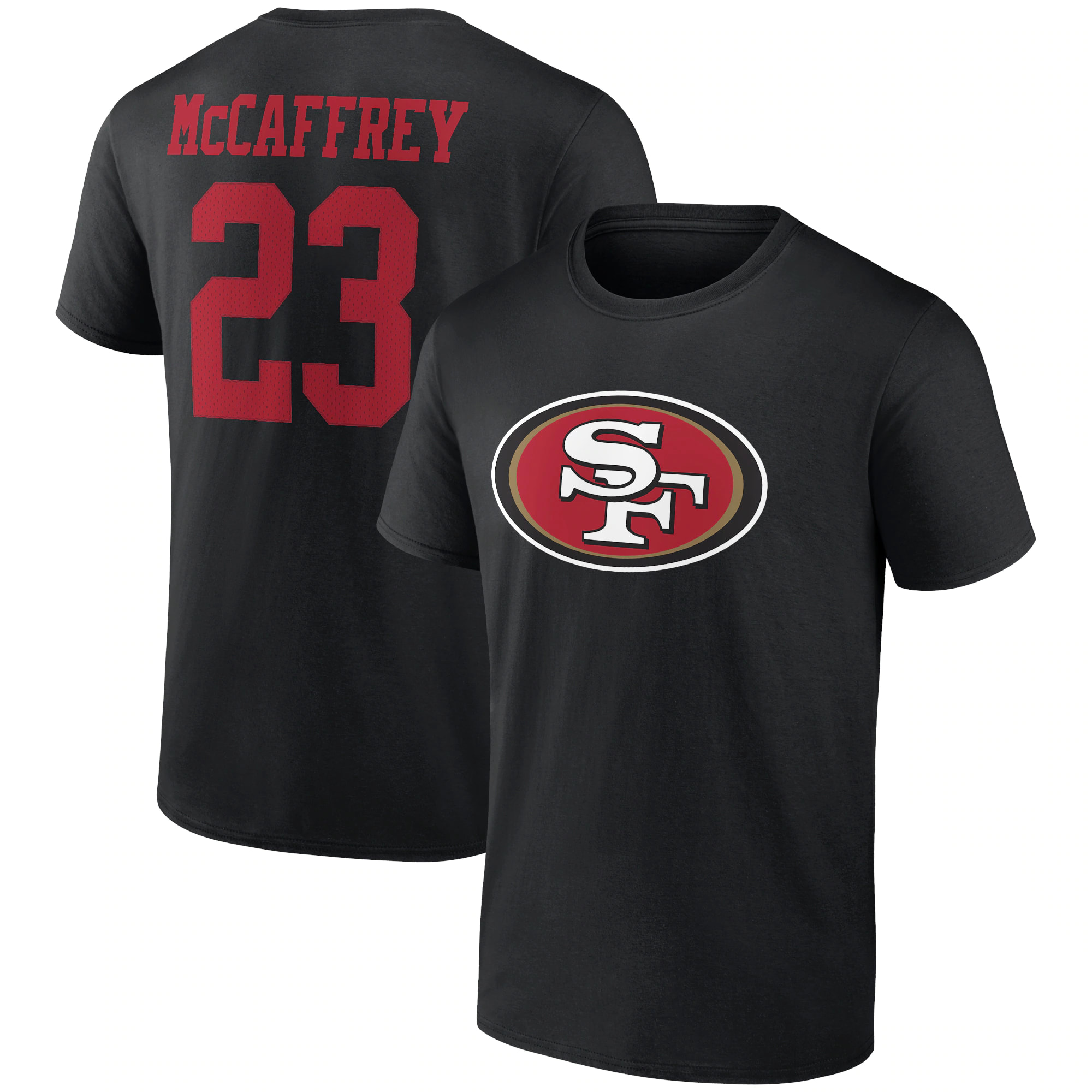 Christian McCaffrey San Francisco 49ers Fanatics Branded Icon Player Name Number Black T Shirt
