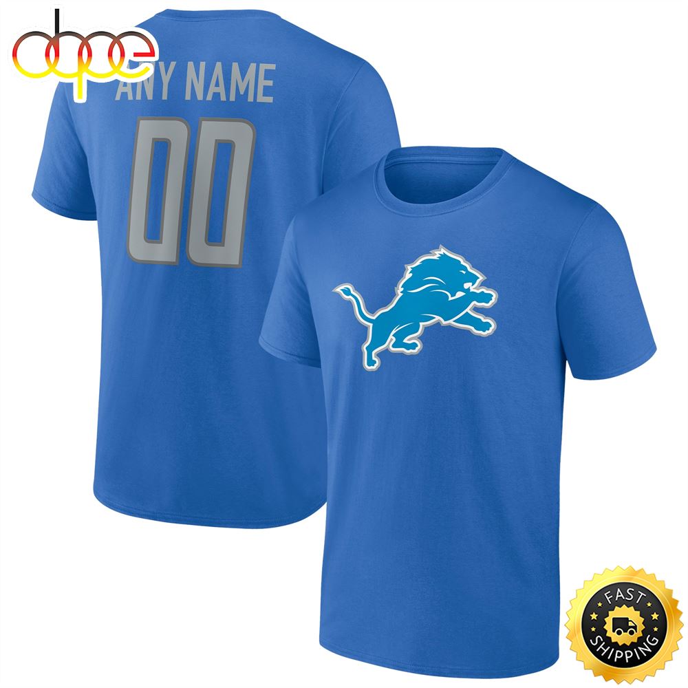 Detroit Lions Fanatics Branded Team Authentic Personalized Name & Number Blue T-shirt