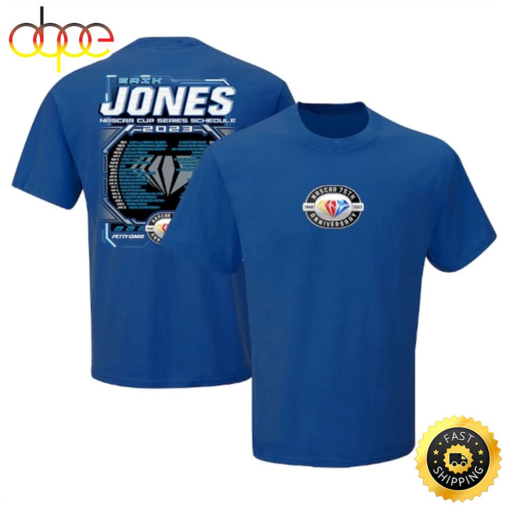 Erik Jones Checkered Flag 2023 NASCAR Cup Series Schedule Royal T Shirt