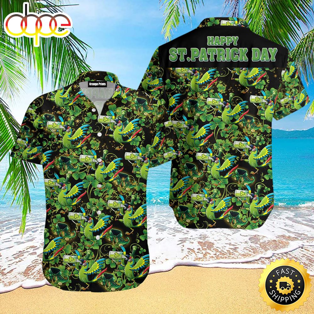 Exotic Green Macaw St Patrick Day Aloha Hawaiian Shirt Beachwear For Men St Patrick S Day Gifts 1