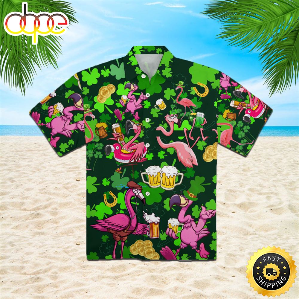 Flamingo And Beer Patricks Day Patricksday Gifts Aloha Hawaiian Shirts 1