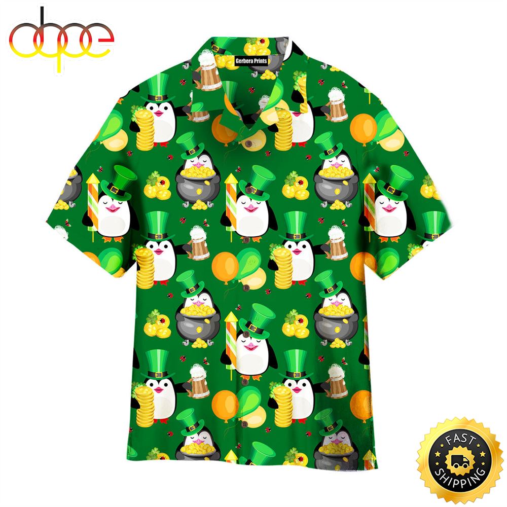 Funny Penguins Happy St Patricks Day Pattern Patricksday Gifts Aloha Hawaiian Shirts 1