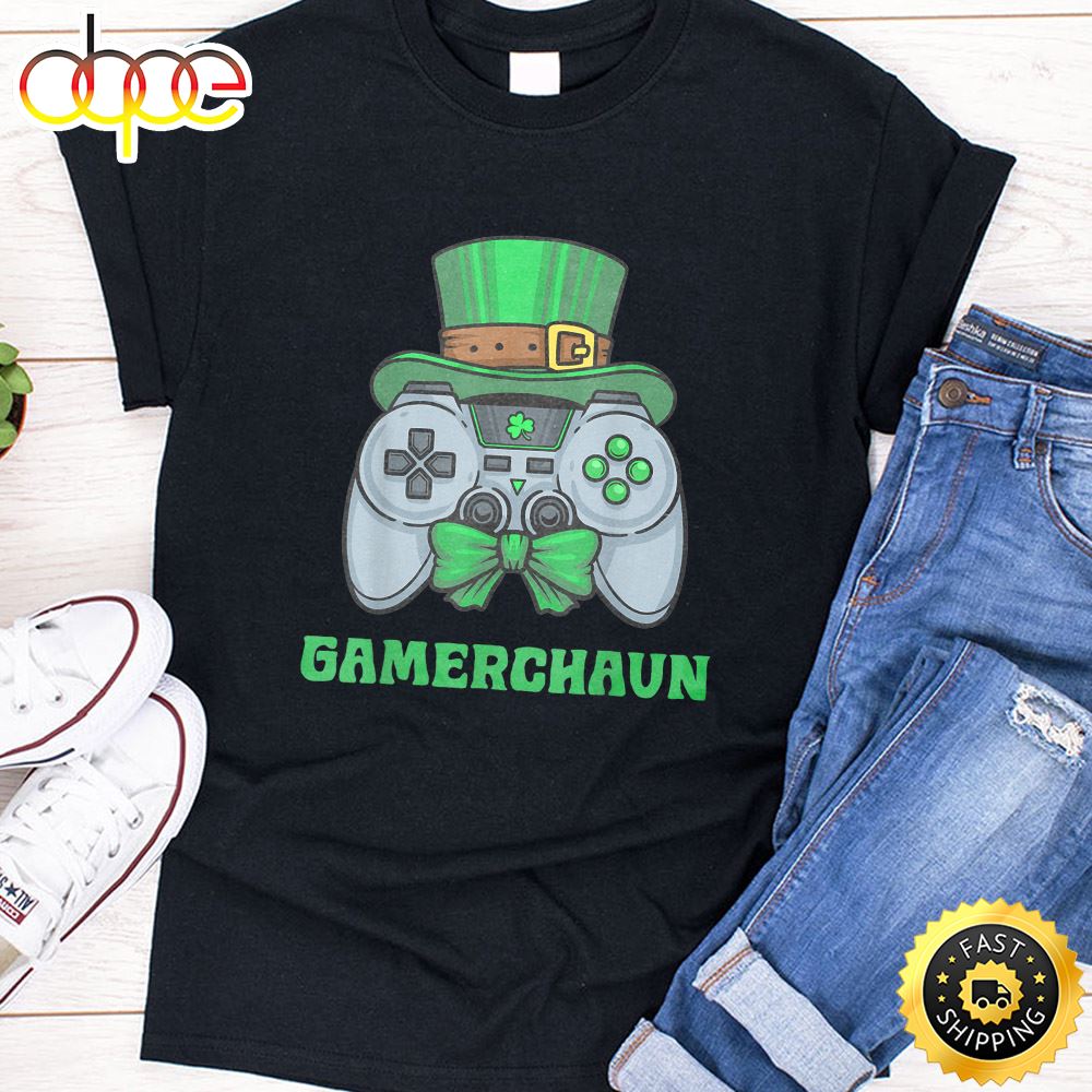 Gamer St Patricks Day Green Lucky Boys Kids Gift Fun T Shirt