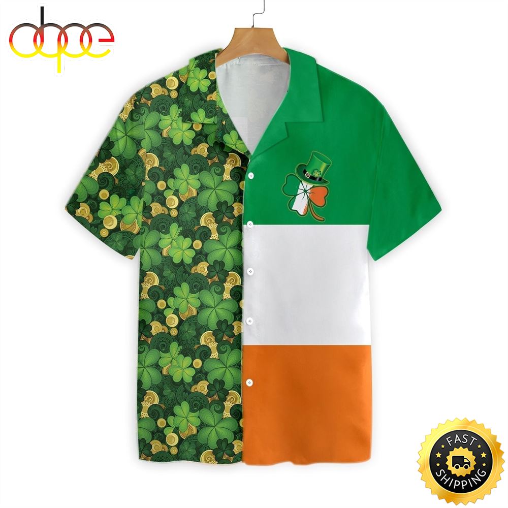 Gold Coins Shamrock Saint Patrick's Day Irish Ireland Flag Patricksday Gifts Aloha Hawaiian Shirts