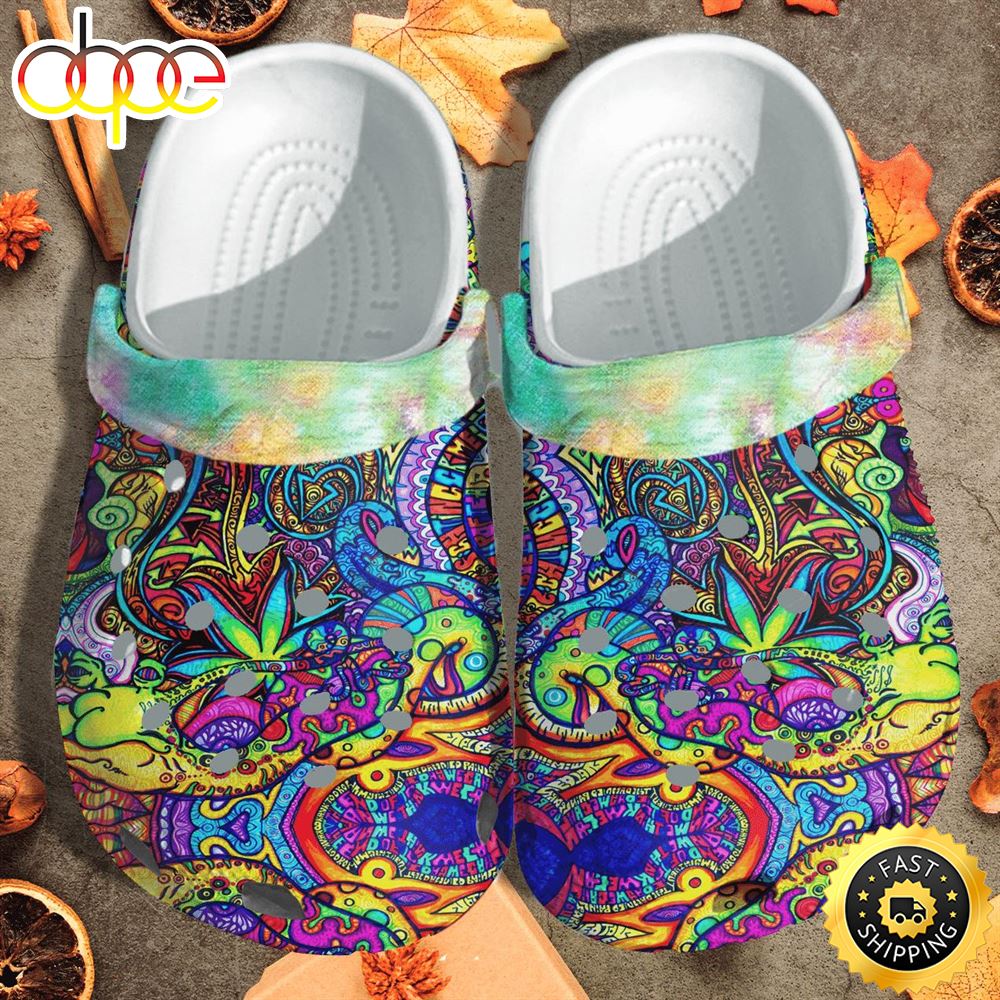 Hippie Art High Leaf Funny Peace Crocs Shoes Clogs Qz5jmg