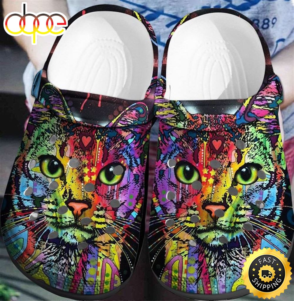 Hippie Colorful Cat Custom Crocs Shoes Clogs Shoes Me2isb