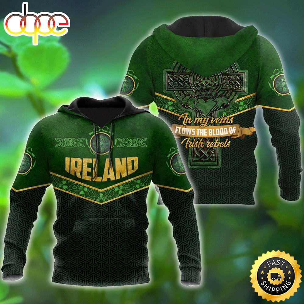 Ireland In My Veins Celtic Cross 3D All Over Print Shirt Natqnh
