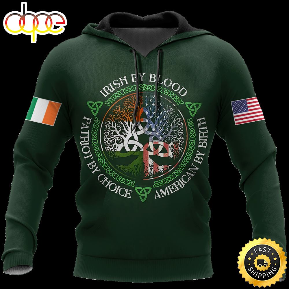 Irish By Blood Celtic Tree Flag 3D All Over Print Shirt Jelxr6