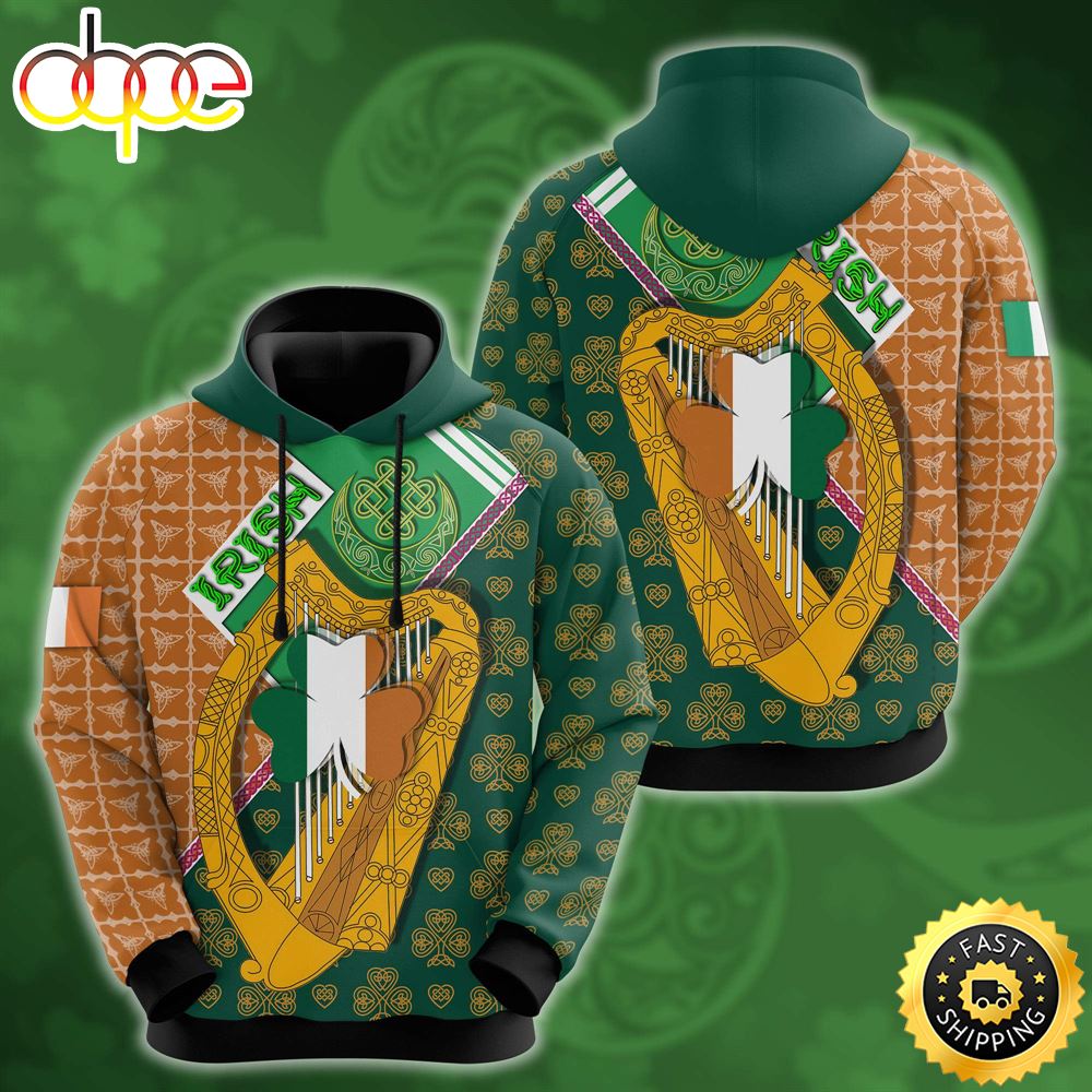 Irish Celtic Harp Knot Clover 3D All Over Print Shirt Znecgy