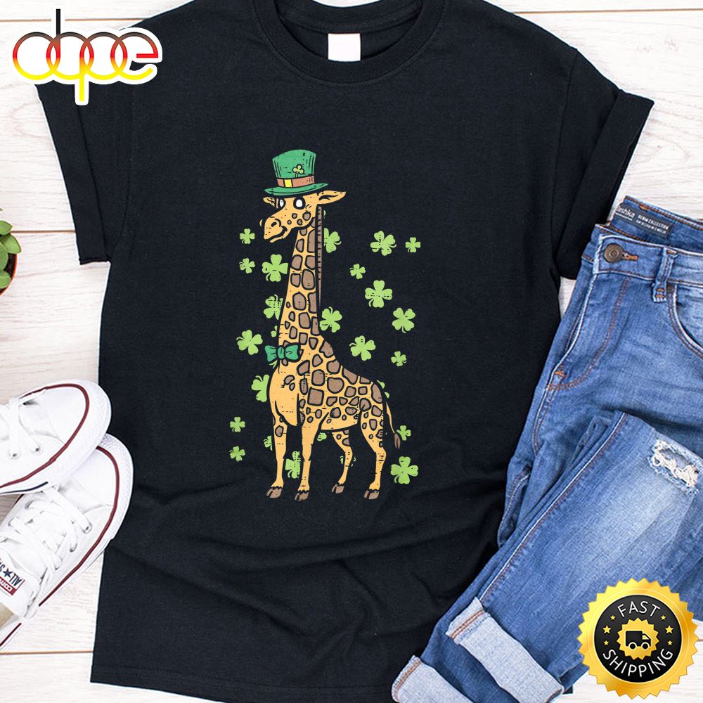 Irish Leprechaun Giraffe Shamrock St Patrick Day Animal Gift T Shirt