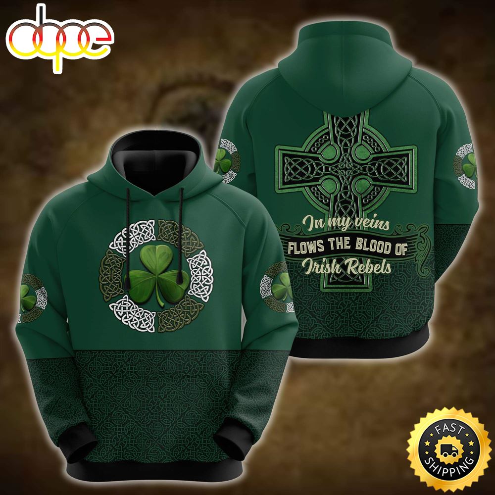 Irish Rebels Celtic Cross Shamrock 3D All Over Print Shirt Ynapyv