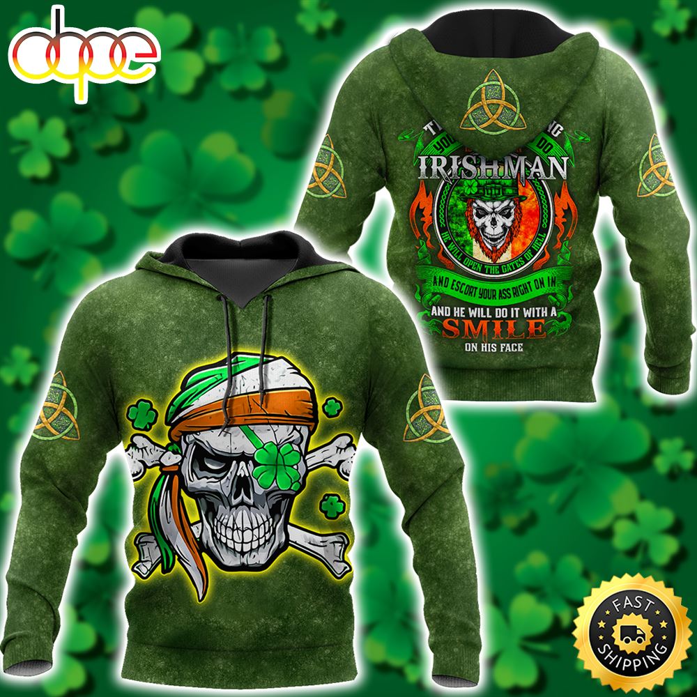 Irishman Skull Shamrock 3D All Over Print Shirt Em1ml6